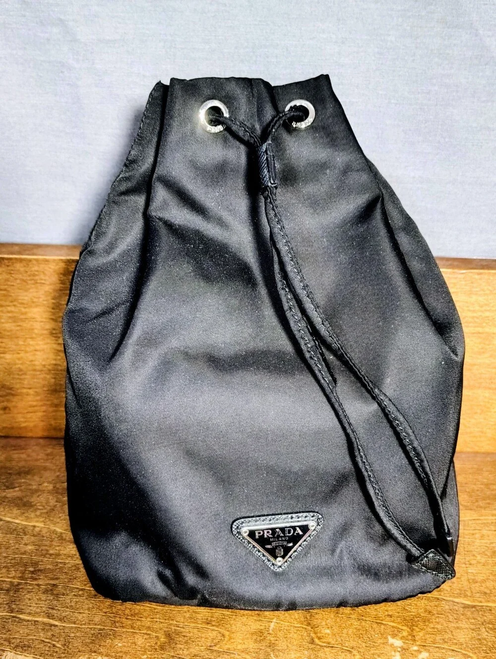 Prada Black Nylon Drawstring Bucket Bag